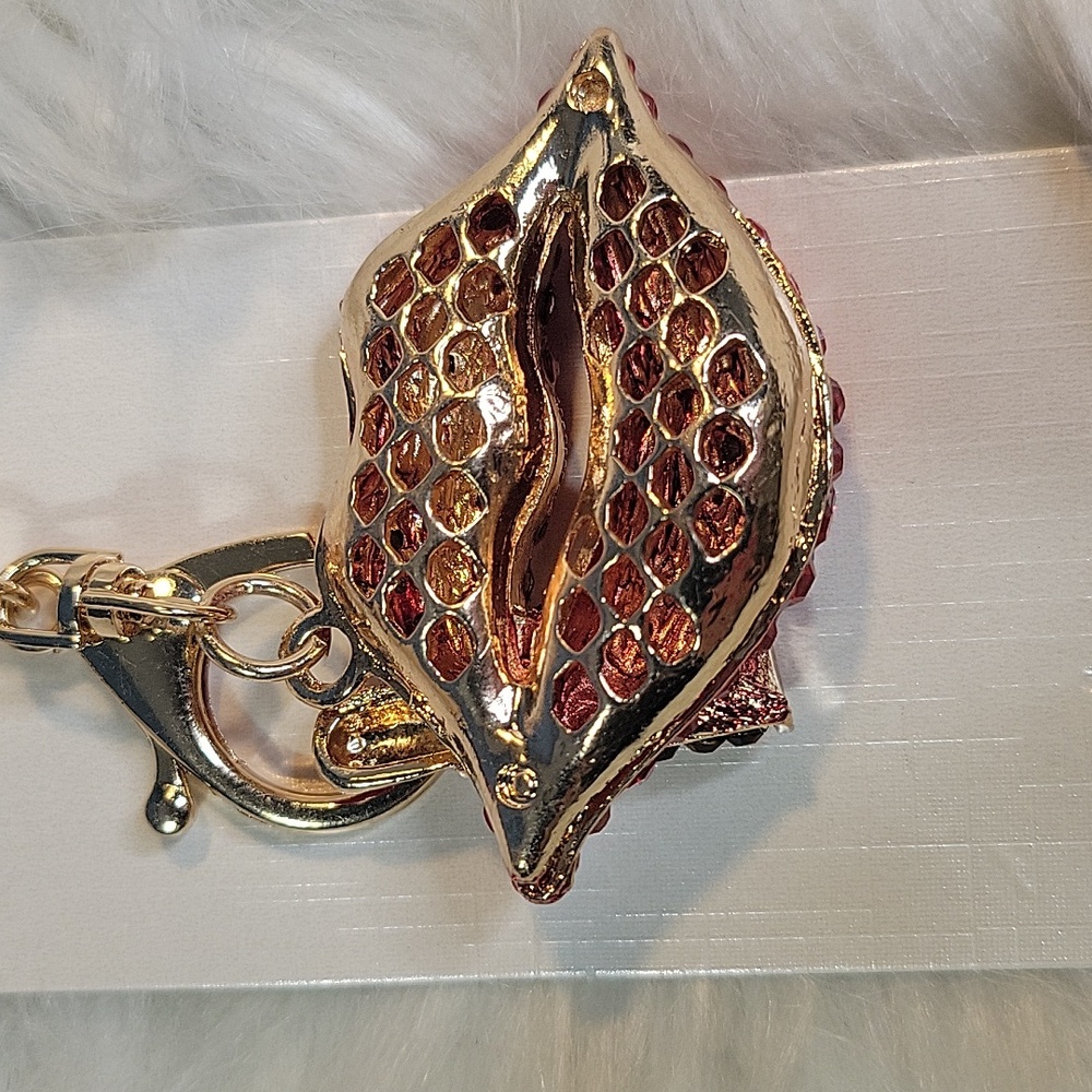 Red‎ Rhinestone Lip Purse Charm Keychain with Lipstick/Glam Gold Tone - Picture 4 of 4